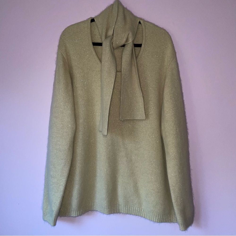 Deane & White Size 2X Tan Angora Sweater with Scarf Detail Neutral Minimalist